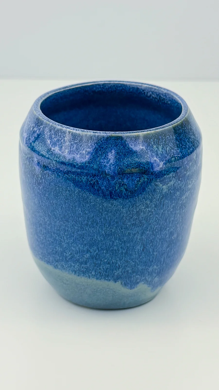 mtvessell_pottery_azure_8-2 Side view of a handcrafted ceramic vessel from mtvessell Pottery's Azure collection